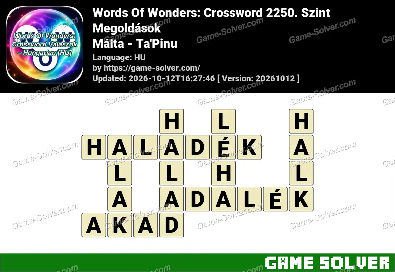 Words Of Wonders: Crossword 2250. Szint Megoldások – Málta – Ta’Pinu